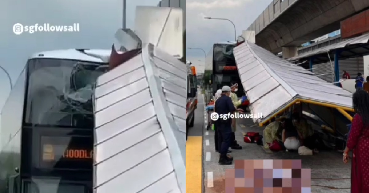 BUS CRASHED INTO TAXI STAND @ YISHUN, SHELTER COLLAPSED AND 3 INJURED