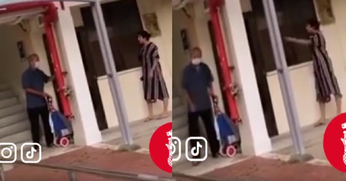 AUNTIE SHOUTING AT OLD MAN EARLY IN THE MORNING UNDER HDB BUILDING