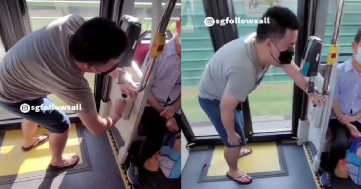 GUY BOARDS BUS WITHOUT WEARING MASK, THEN TRIES TO REMOVE LITTER BOX INSIDE