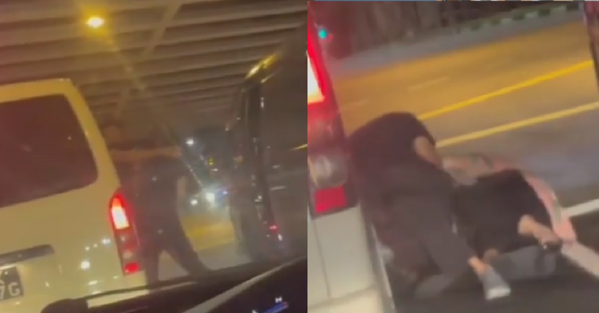 DRIVERS STOP THEIR VANS TO STRANGLE EACH OTHER IN MIDDLE OF ROAD