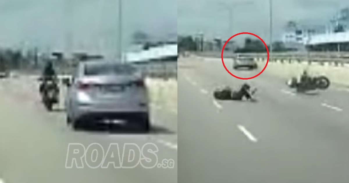 MAZDA RUNS OVER MOTORCYCLIST THEN SPEEDS OFF, CHASED BY CAMCAR