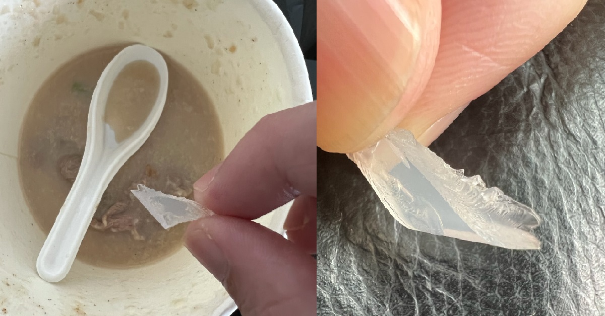 SHARP FRAGMENT FOUND INSIDE PORRIDGE FROM BOTANIC GARDENS FOOD COURT