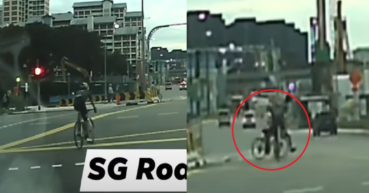 CRAZY CYCLIST BEATS RED LIGHT THEN CRASHES INTO ANOTHER CYCLIST ON ROAD