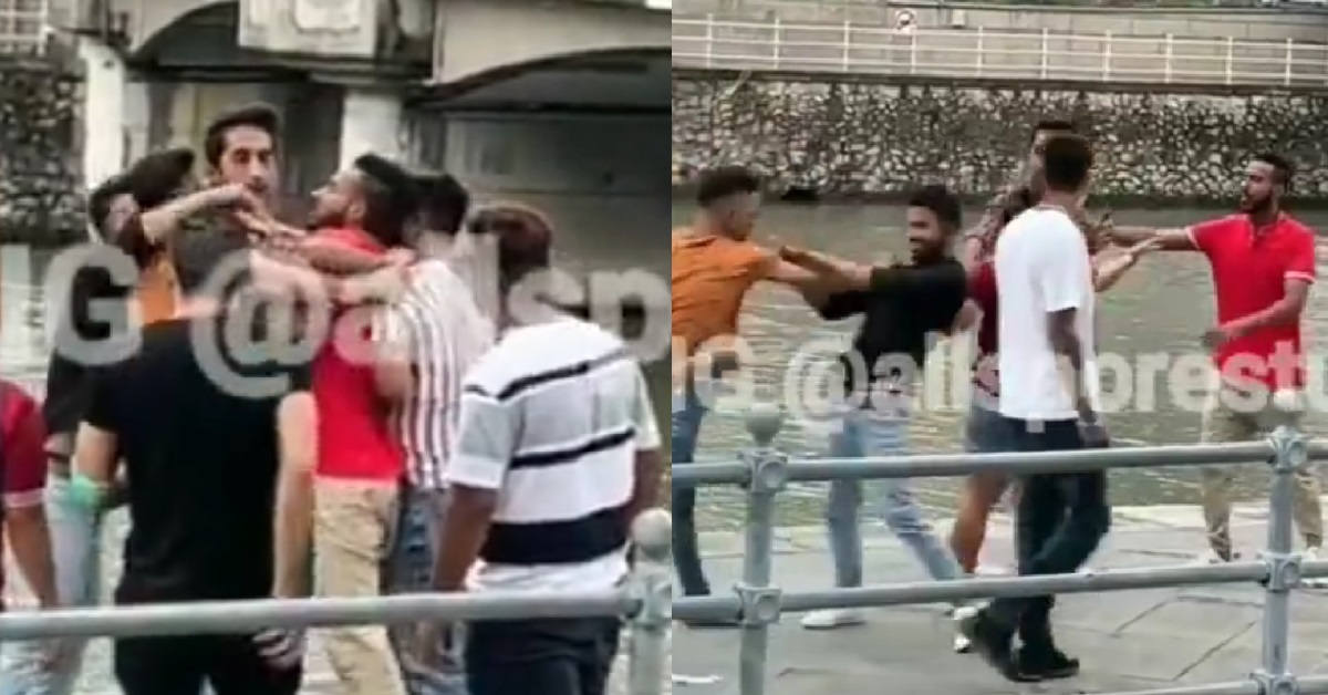 GROUP OF INTOXICATED MEN FIGHTING AT S’PORE RIVER, KICKS RUBBISH INTO RIVER