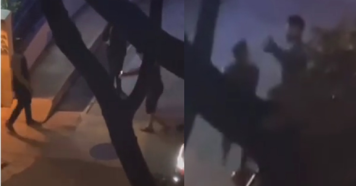 MAN STOPS CAR IN MIDDLE OF THE ROAD TO FIGHT AT THE SIDE, GETS KNOCKED OUT