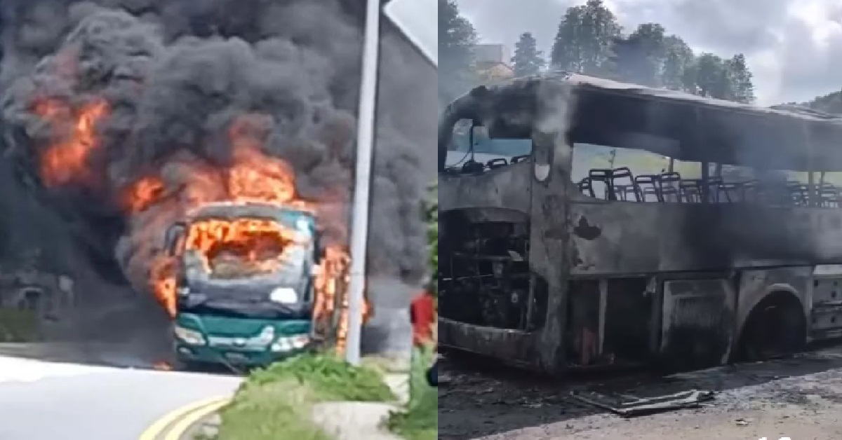 PRIVATE BUS CAUGHT ON FIRE AT MANDAI, BURNED BEYOND RECOGNITION