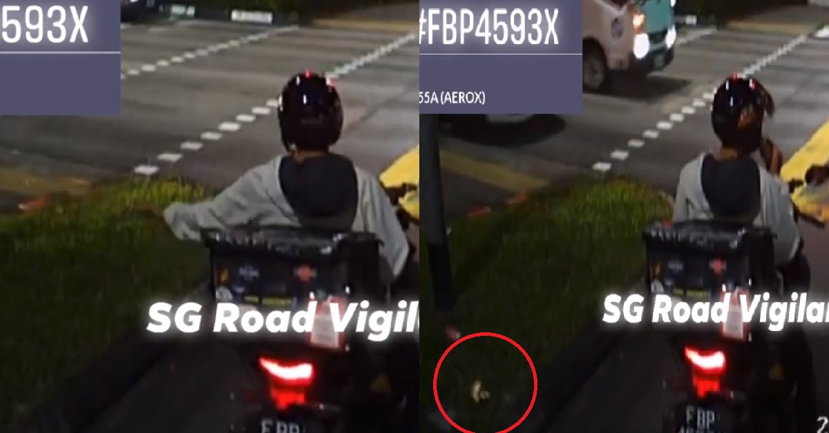 MOTORCYCLIST CAUGHT ON CAMERA LITTERING, THROW WRAPPER ONTO ROAD