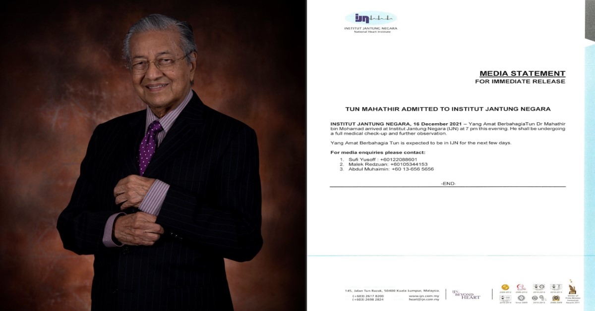 EX-MALAYSIAN PRIME MINSTER MAHATHIR, HAS BEEN ADMITTED TO HOSPITAL