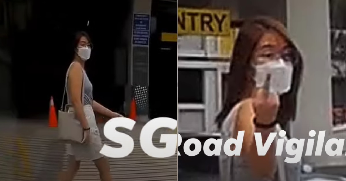 WOMAN UNHAPPY ABOUT BEING HONKED, POINTS MIDDLE FINGER AT DRIVER