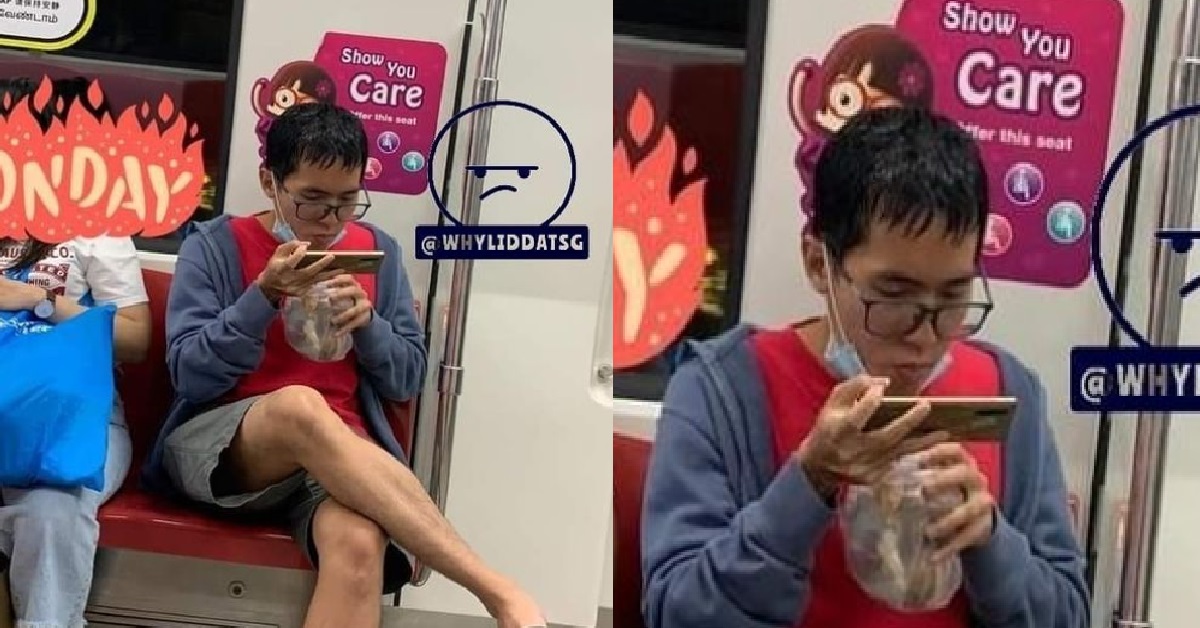 MAN SEEN NOT WEARING A FACE MASK, DRINKING AND COUGHING INSIDE MRT
