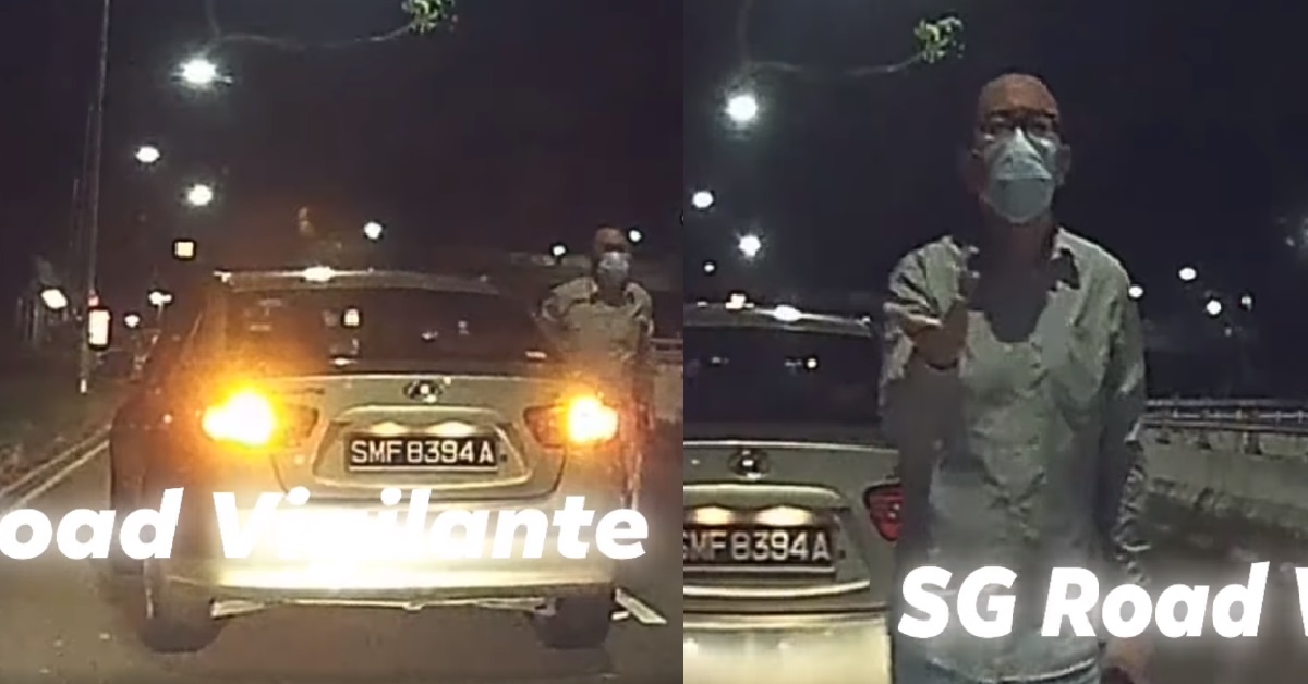 MAN NOT HAPPY AT BEING HONKED, STOP CAR IN MIDDLE OF ROAD TO CONFRONT DRIVER