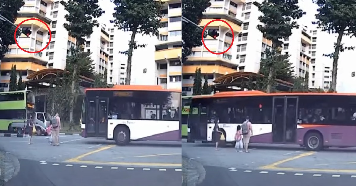 SBS BUS BEATS RED LIGHT, ALMOST RAN OVER FATHER-DAUGHTER CROSSING ROAD