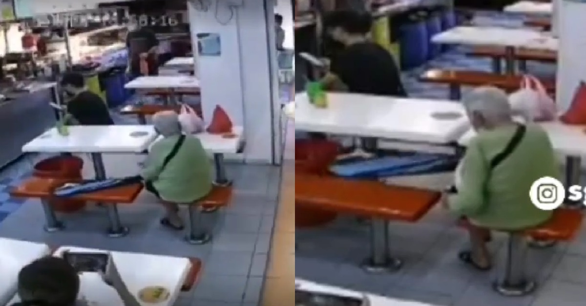 AH MA CAUGHT ON CCTV STEALING NETIZEN’S BADMINTON RACKET AT COFFEESHOP