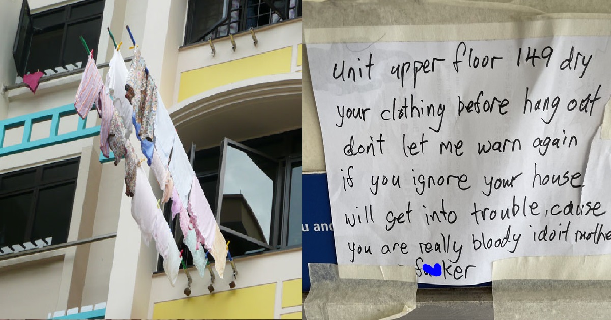 RESIDENT LEAVES WARNING NOTE AT NEIGHBOUR’S LETTER BOX FOR DRIPPING CLOTHES