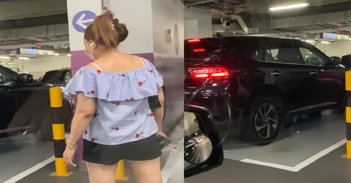 DRIVER ASK WIFE TO STAND AT PARKING LOT TO HELP HIM “CHOPE” THE SPOT