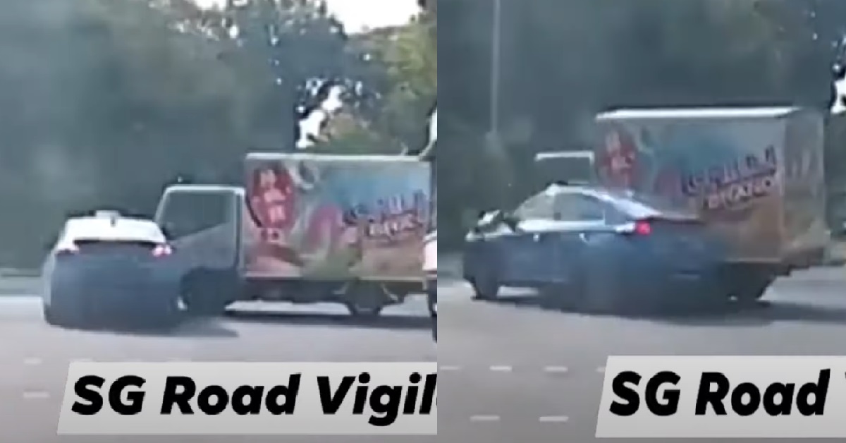 LORRY BEATS RED LIGHT, THEN CRASHES INTO TAXI @ BOON LAY
