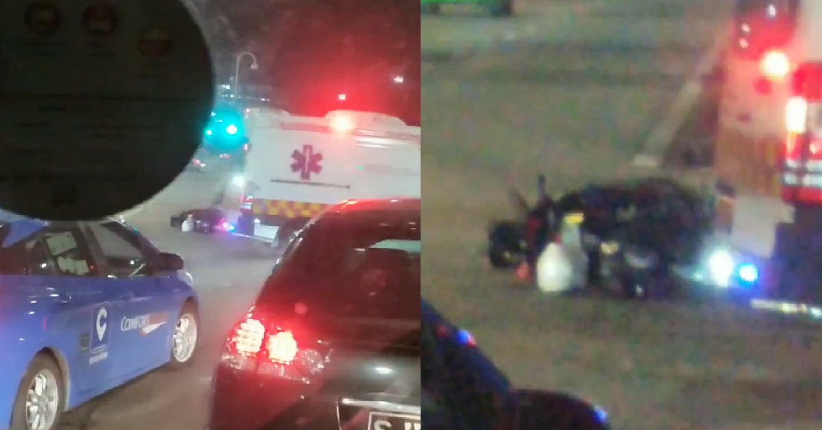 PRC WOMAN RANTING & MAKING FUN OF MOTORCYCLIST WHO CRASHED IN FRONT OF HER