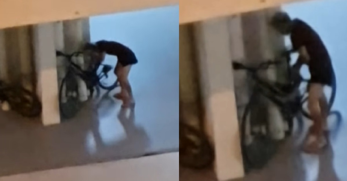 GUY CAUGHT TRYING TO STEAL LOCKED BICYCLE AT GEYLANG HDB VOID DECK