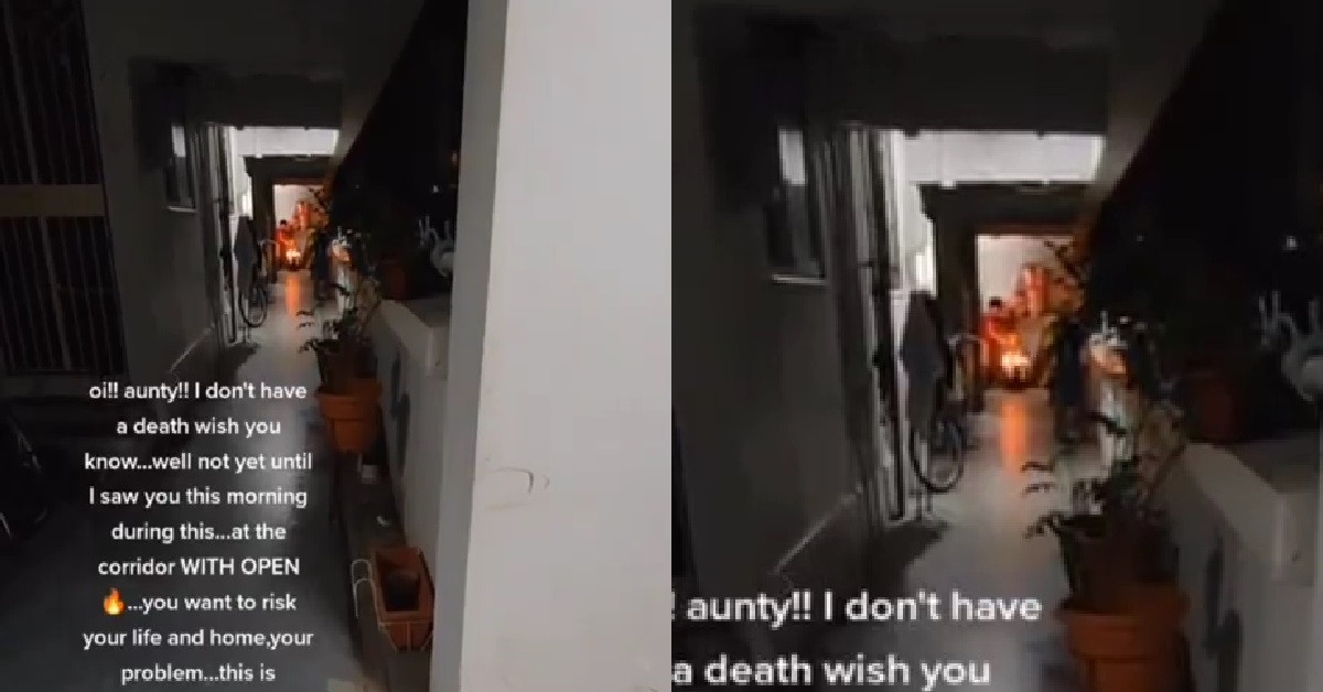 NETIZEN HORRIFIED TO SEE AUNTIE BURNING JOSS PAPER AT CORRIDOR