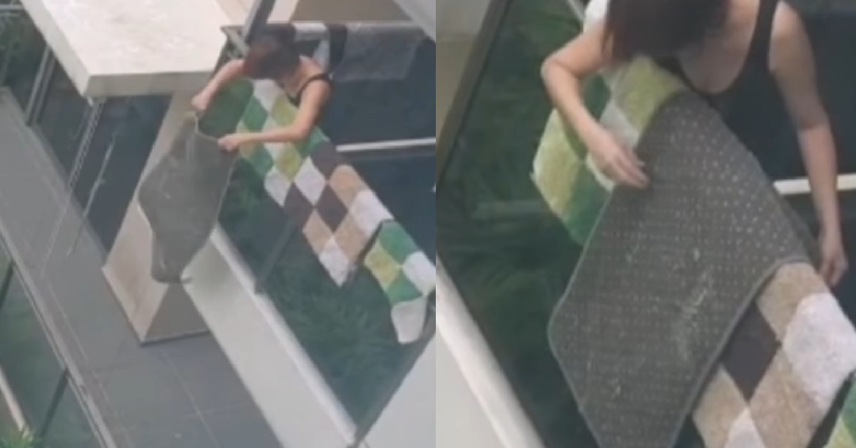 WOMAN CLEANS CARPET ON BALCONY, GETTING DIRT ONTO NEIGHBOUR’S HOME BELOW