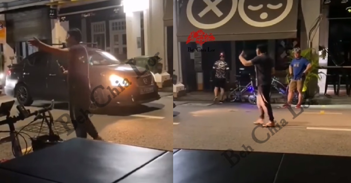 DRIVER ALIGHTS FROM CAR AND CHALLENGES ERRANT CYCLISTS TO “COME AH”