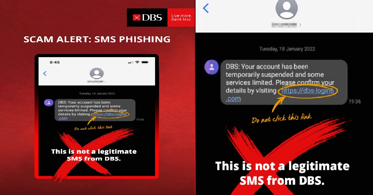 DBS WARNS CUSTOMERS ABOUT SMS PHISHING SCAMS PRETENDING TO BE THEM
