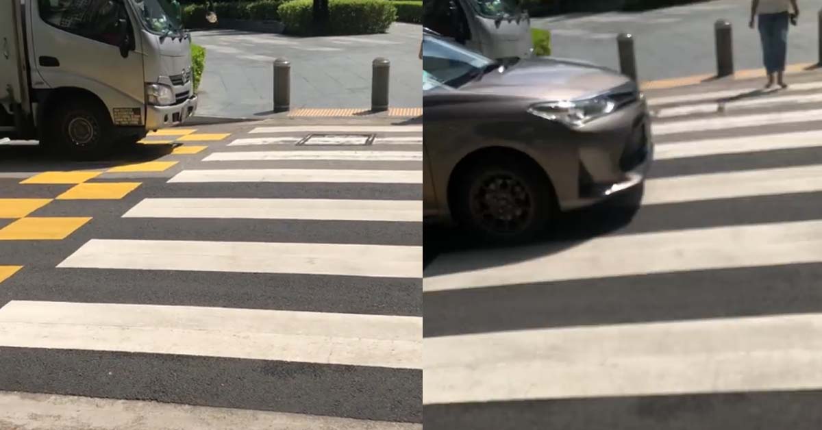 CAR OVER TAKES AT ZEBRA CROSSING DANGEROUSLY @ TANJONG PAGAR