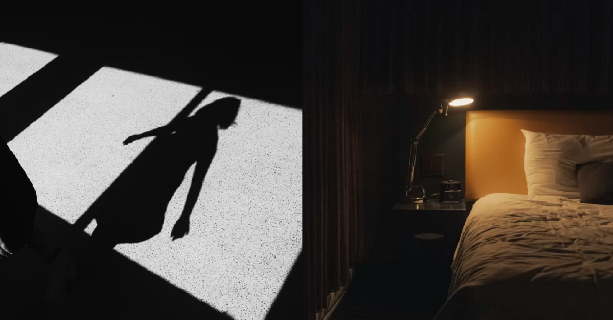 GUY LYING DOWN ON BED, GHOSTLY ARM STARTS PULLING ON HIS LEG