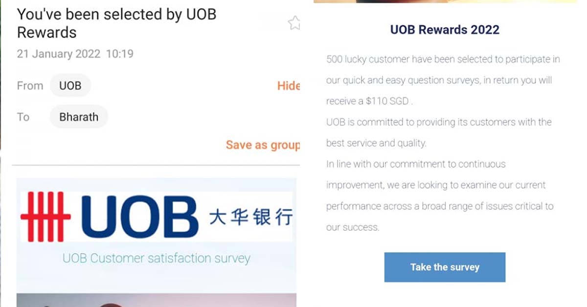 FAKE UOB BANK EMAIL IDENTIFIED BY NETIZEN