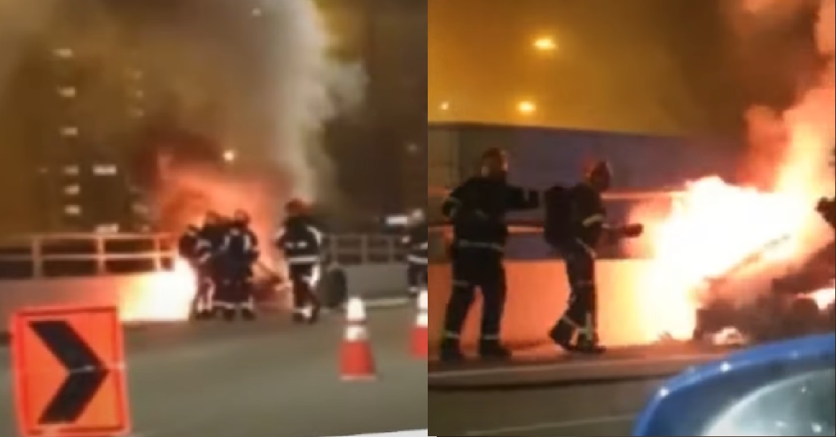PORSCHE CAUGHT FIRE ON AYE, AT LEAST 5 FIREFIGHTERS AT THE SCENE