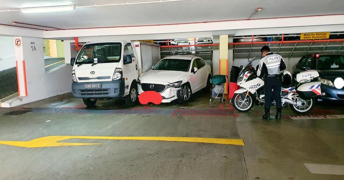 HIT & RUN AT CARPARK, CAR THAT WAS HIT SLAMMED INTO LORRY