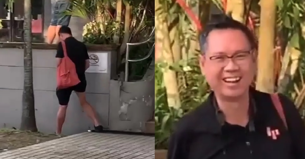 HUMAN SPRINKLER CAUGHT URINATING IN PUBLIC, TURN & SMILE AT CAMERA