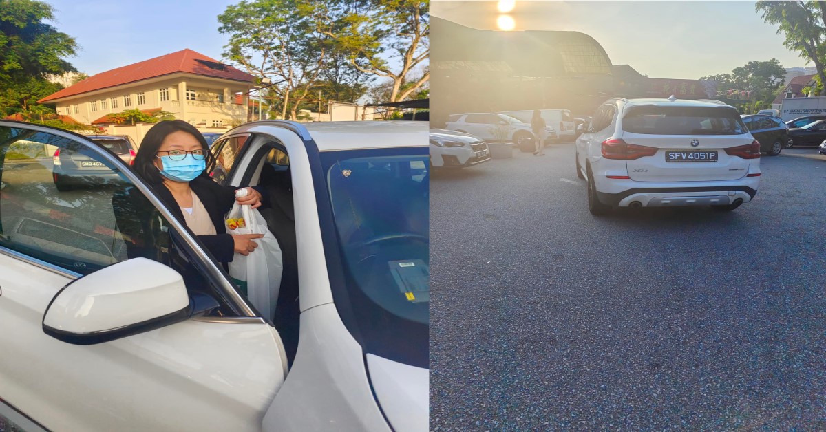 WOMAN PARKS BMW IN MIDDLE OF LOT TO GO BUY PLANTS