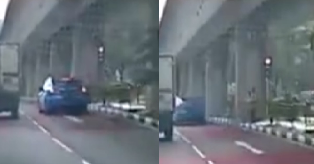 COMFORT TAXI BEATS RED LIGHT JUST BEFORE PEDESTRIAN STARTED TO CROSS