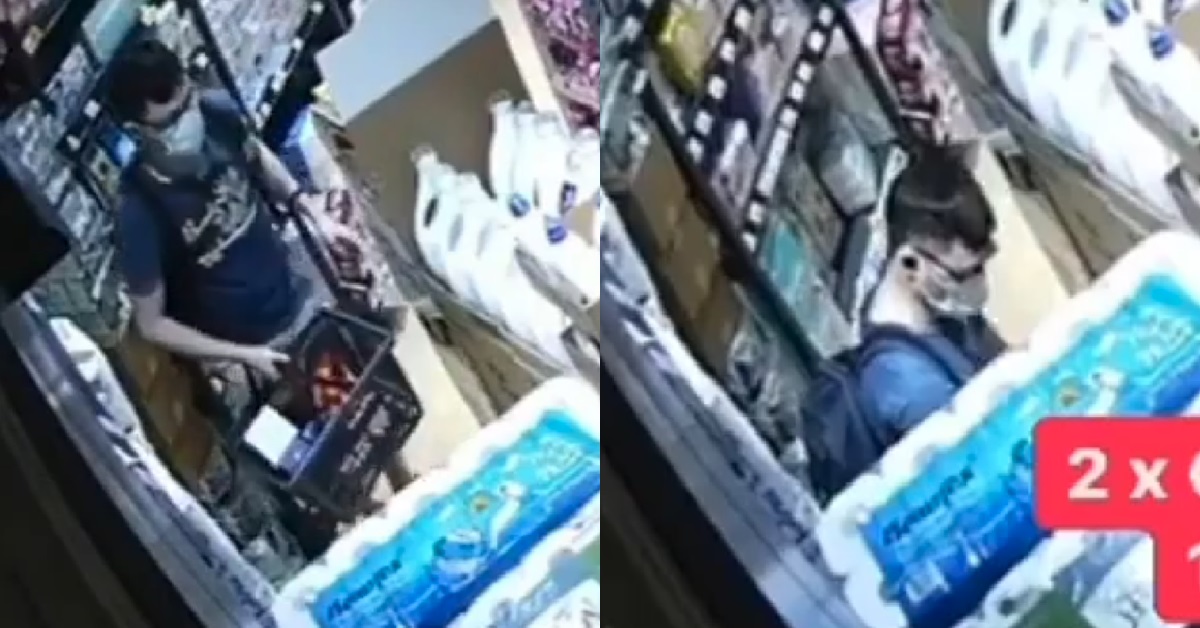 SNEAKY MAN CAUGHT ON CCTV STEALING $800 WORTH OF ALCOHOL FROM SUPERMARKET