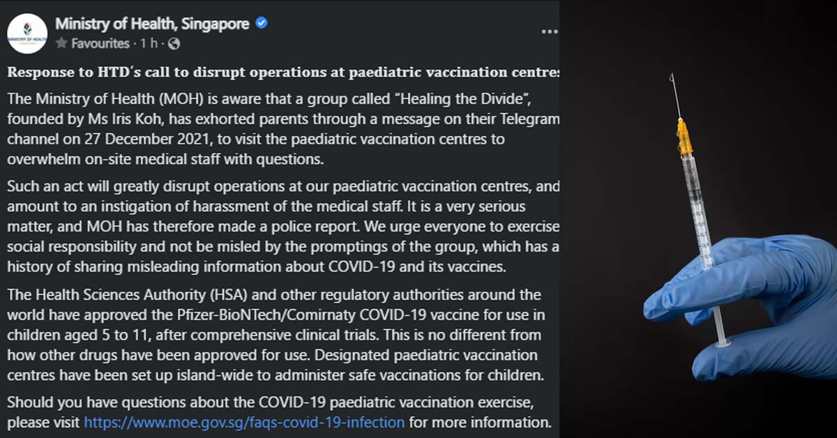 MOH AWARE OF “HEALING THE DIVIDE” GROUP DISRUPTING VACCINATION CENTRES