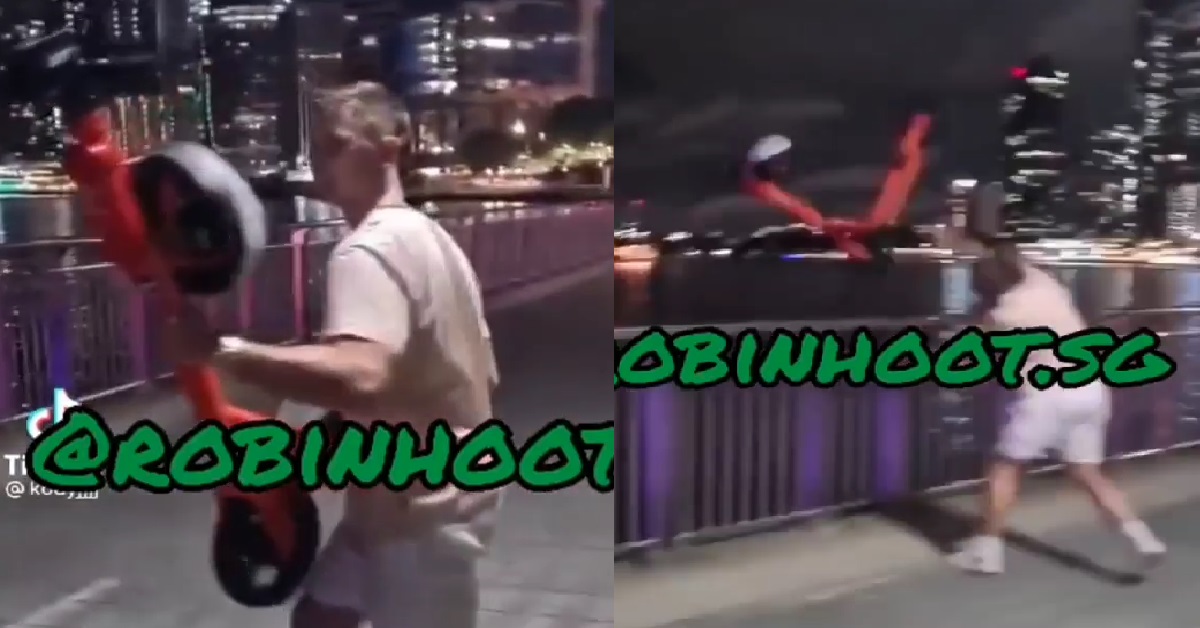 ANG MOH THROWS RENTED E-SCOOTER INTO RIVER TO CELEBRATE CNY