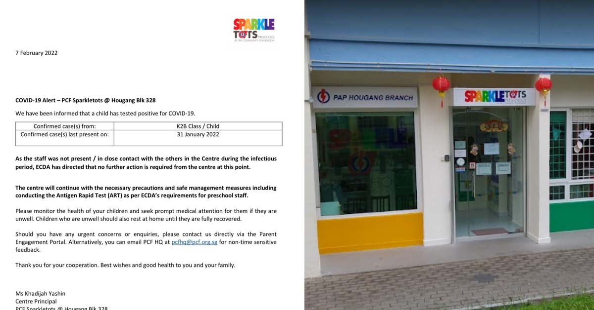CHILD @ PCF SPARKLETOTS HOUGANG BLK 328 TESTED POSITIVE