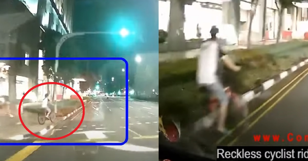 CYCLIST RIDING ONTO ROAD RECKLESSLY WITHOUT LOOKING OUT FOR TRAFFIC