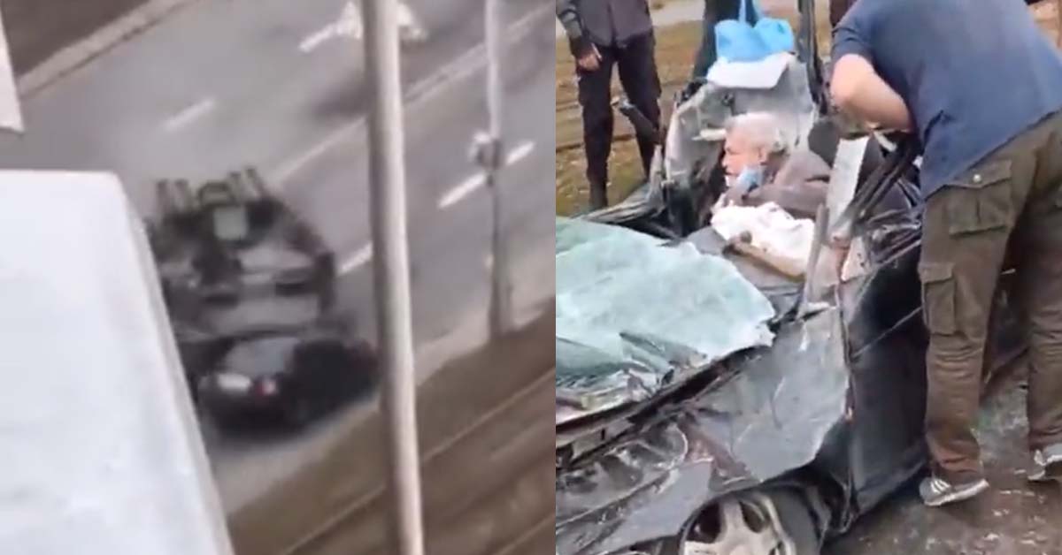 RUSSIAN TANK CRUSH CIVILIAN CAR WITH ELDERLY FOR NO GOOD REASON
