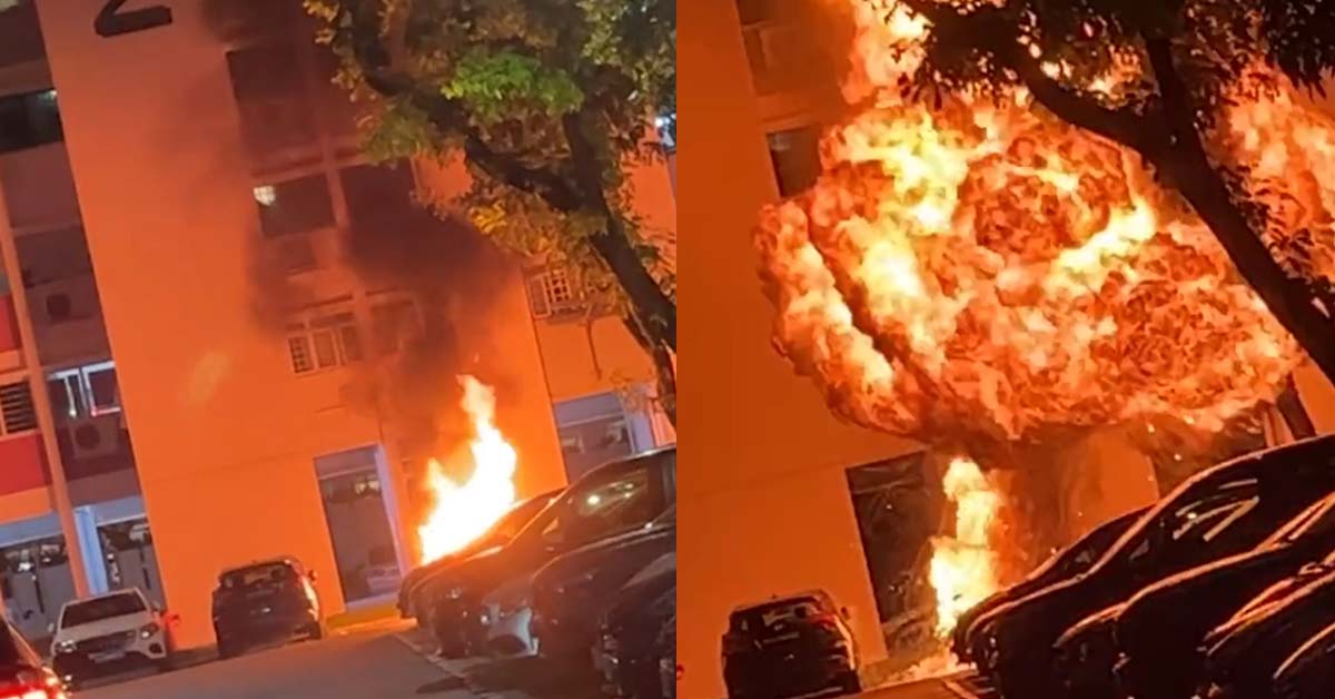 VEHICLE BURST INTO FLAMES AT BISHAN CARPARK, HUGE EXPLOSION