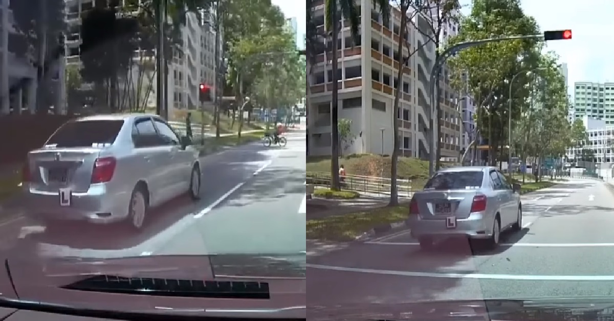 CAR WITH L-PLATE BEATS RED LIGHT, DRIVER & INSTRUCTOR DAYDREAMING