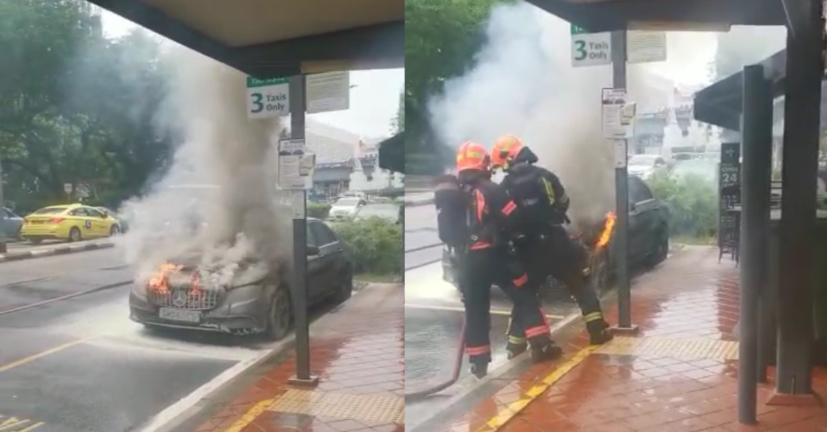 MERCEDES CAUGHT FIRE ALONG NORTH CANAL ROAD, FIREFIGHTERS SPOTTED