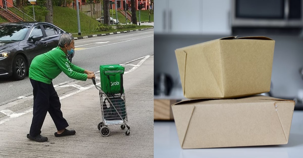 ELDERLY HUNCHBACKED MAN WORKS HARD DELIVERING FOR GRAB