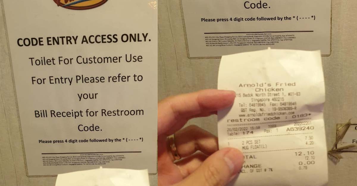 ARNOLD’S FRIED CHICKEN HAS ENTRY TOILET CODE @ BEDOK