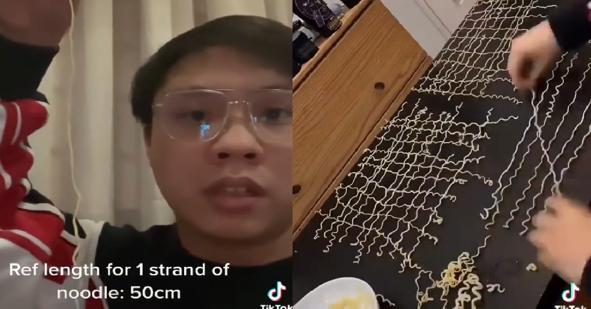 GUY COUNTS HOW MANY STRANDS OF NOODLES ARE INSIDE A PACK OF INDOMIE