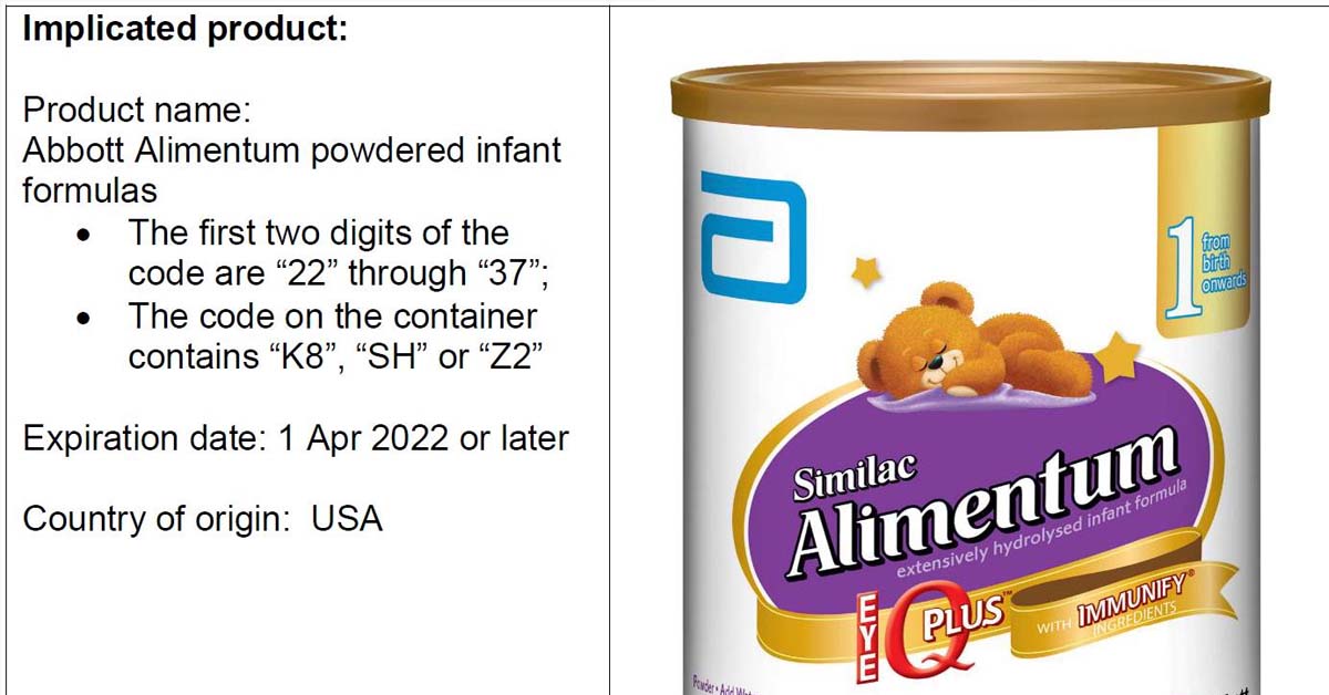 SFA RECALLS POWDERED INFANT FORMULA FOR PATHOGENIC BACTERIA