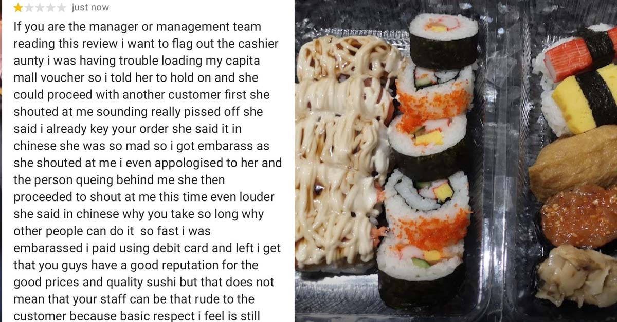 CASHIER AT BEDOK MALL SUSHI OUTLET ALLEGEDLY SHOUTED AT CUSTOMER