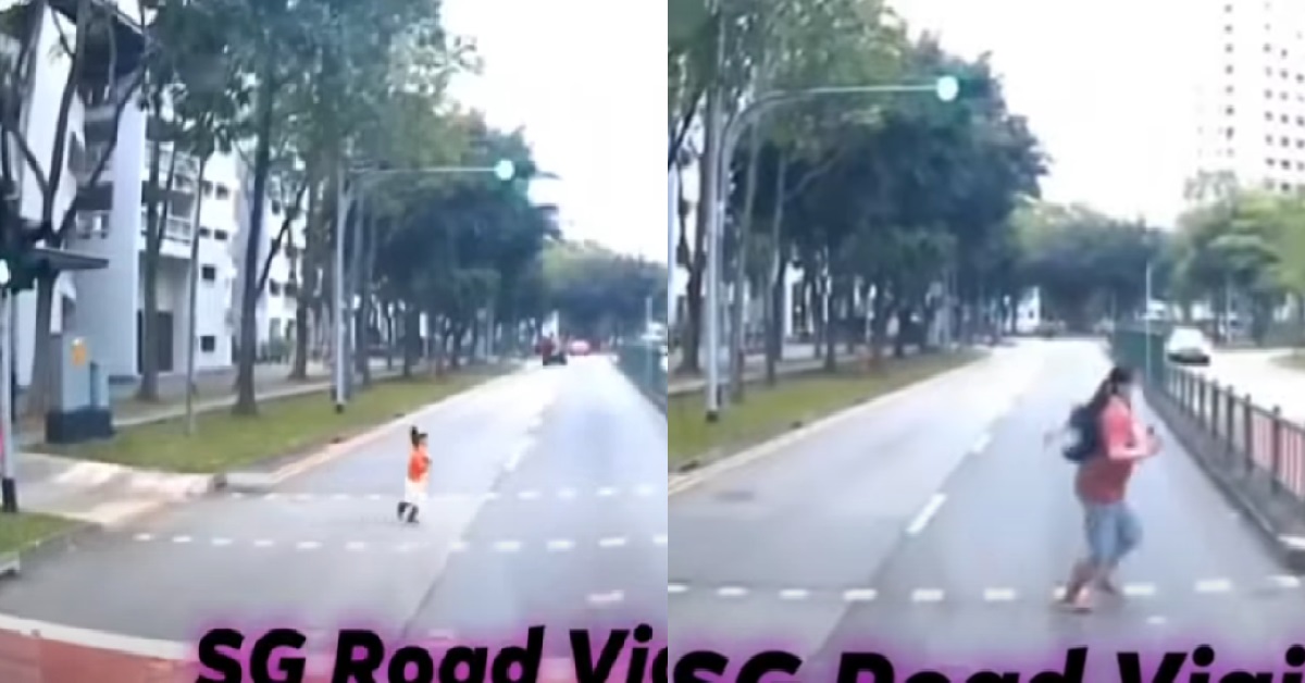 MAID LETS CHILDREN RUN ONTO MIDDLE OF ROAD DURING A RED LIGHT