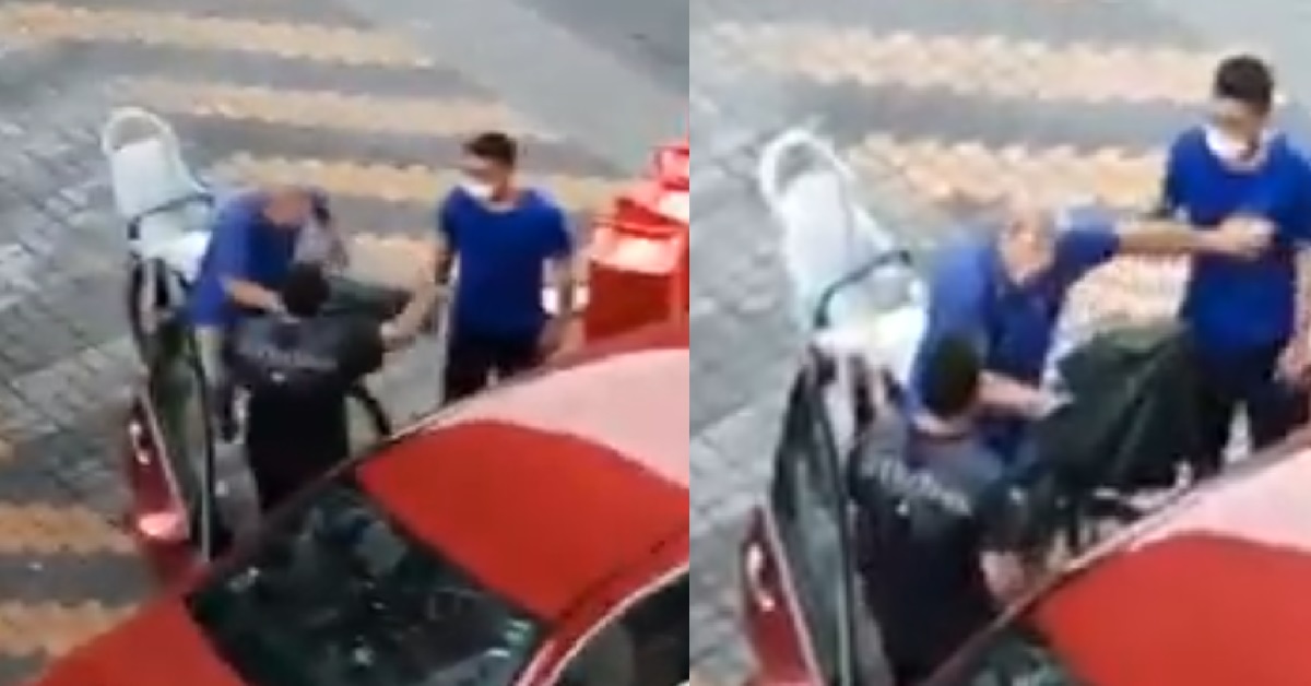 MERC DRIVER NOT HAPPY WITH DELIVERYMAN’S GOODS TOUCHING HIS CAR